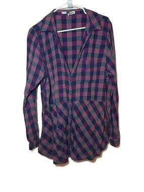 Maurices Women's Purple and Gray Buffalo Plaid Flannel Peplum Tunic Shirt